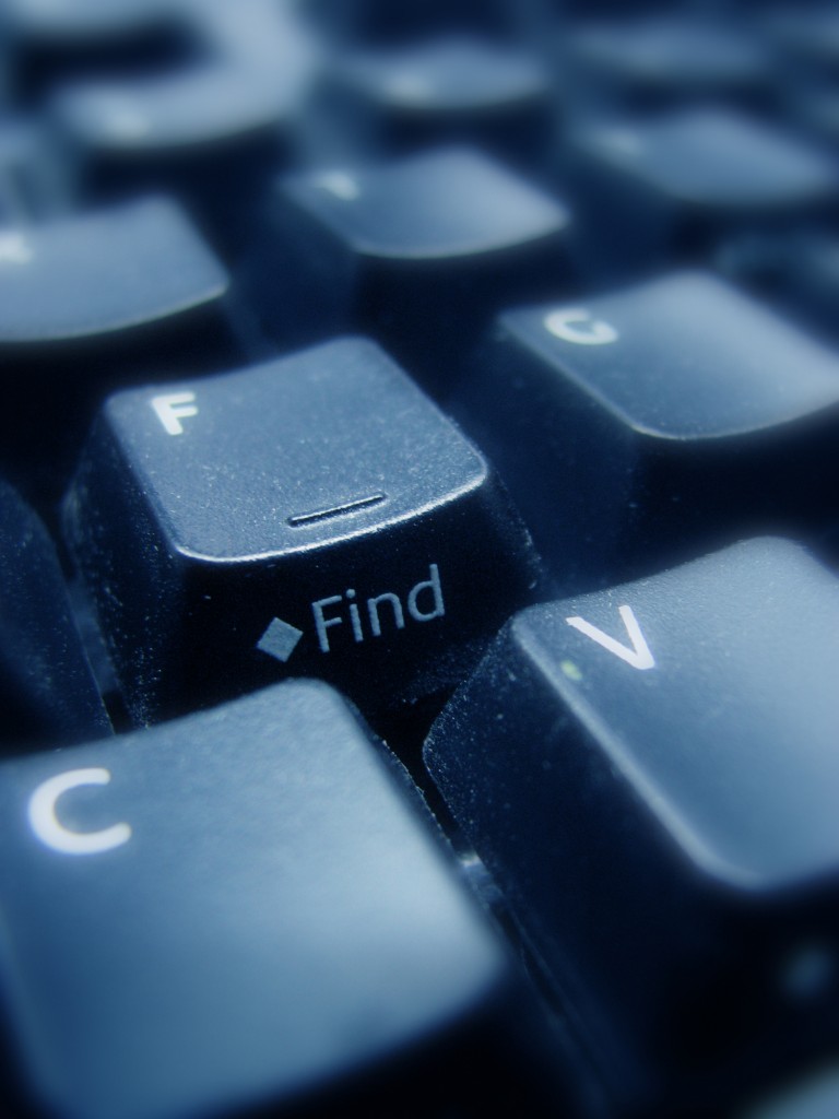 computer keyboard keys focused on one key that says "find"