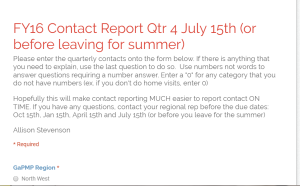 Quarterly Contact Report