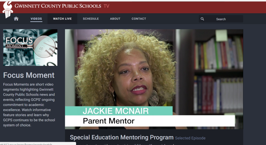 Jackie McNair, Gwinnett County Parent Mentor is shown on video
