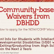 Picture shows the document created to help families learn about Community Based Waivers